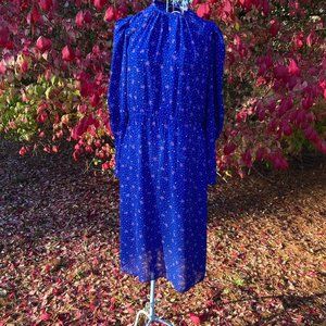 vtg vintage 70s 80s dress  blue 1970s 1980s  | S - M | sheer secretary stars